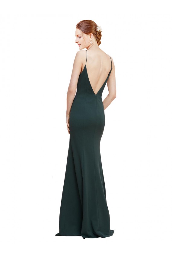 Deep V-Neck and Back Long Formal Crepe Bridesmaid Dress / Prom Dress for Sale