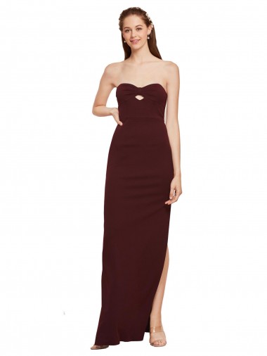 Twisted Strapless Keyhole Long Formal Crepe Bridesmaid Dress / Prom Dress with Slit for Sale