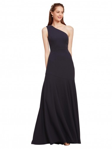 Fit and Flare Formal Crepe Bridesmaid Dress / Prom Dress with One Shoulder for Sale