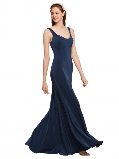 Fit and Flare Long Formal Crepe Bridesmaid Dress / Prom Dress with Round Neck for Sale