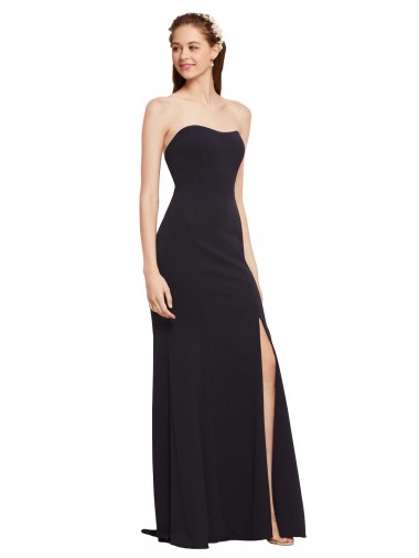 Strapless Bodycon Long Formal Crepe Bridesmaid Dress / Prom Dress with High Slit for Sale