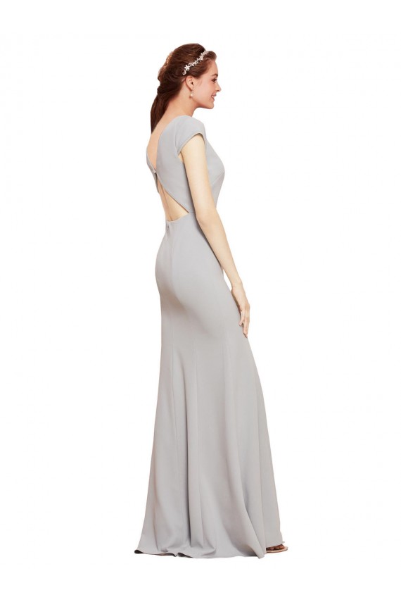 Fit and Flare Long Formal Crepe Bridesmaid Dress / Prom Dress with Tie Open Back for Sale