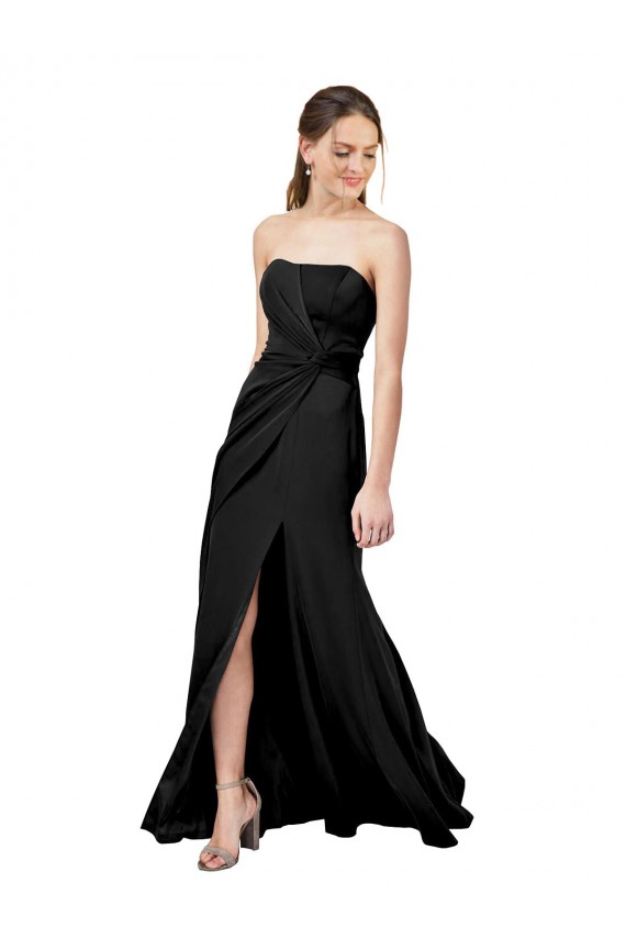 Strapless Fit and Flare Long Formal Crepe Bridesmaid Dress / Prom Dress with Knot and Slit for Sale