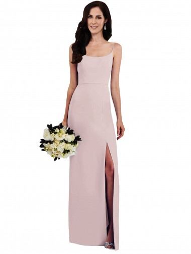 Spaghetti Strap V Back Formal Crepe Bridesmaid Dress / Prom Dress with Front Slit for Sale