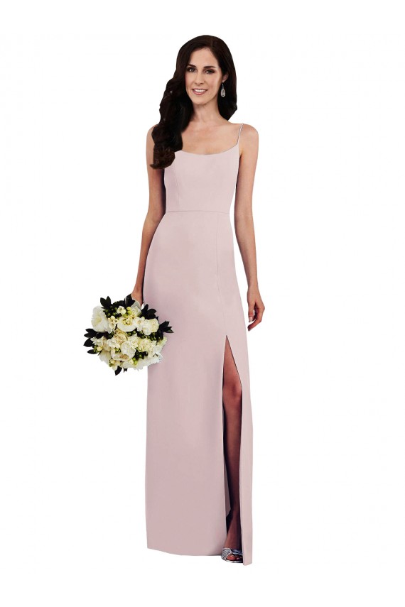 Spaghetti Strap V Back Formal Crepe Bridesmaid Dress / Prom Dress with Front Slit for Sale