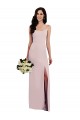 Spaghetti Strap V Back Formal Crepe Bridesmaid Dress / Prom Dress with Front Slit for Sale