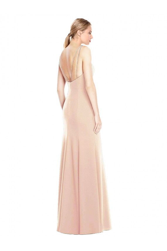 V-Spaghetti Strap Open Back Bateau Neck Trumpet Bridesmaid Dress / Prom Dress for Sale