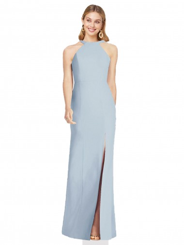 High Neck Backless Formal Crepe Trumpet Bridesmaid Dress for Sale