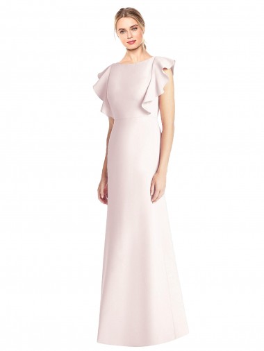 Ruffle Cap Sleeves Open Back Trumpet Bridesmaid Dress / Prom Dress for Sale