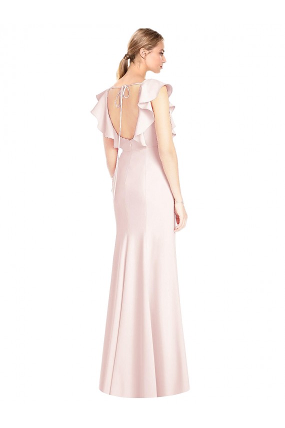Ruffle Cap Sleeves Open Back Trumpet Bridesmaid Dress / Prom Dress for Sale