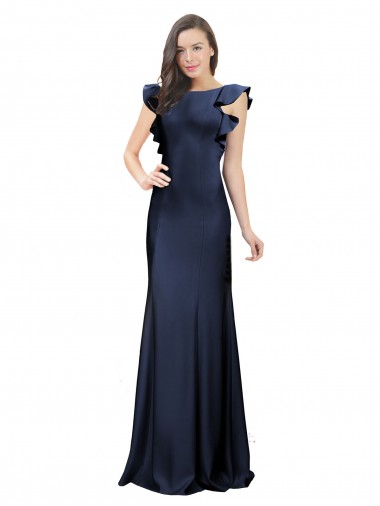 Sleeveless Crepe Bridesmaid Dress / Prom Dress with Cascading Ruffle and Keyhole Back for Sale