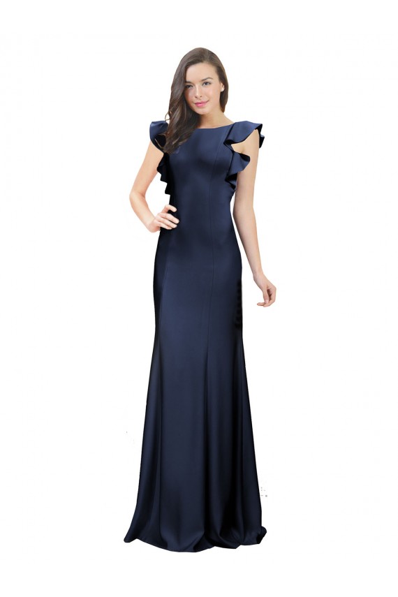 Sleeveless Crepe Bridesmaid Dress / Prom Dress with Cascading Ruffle and Keyhole Back for Sale