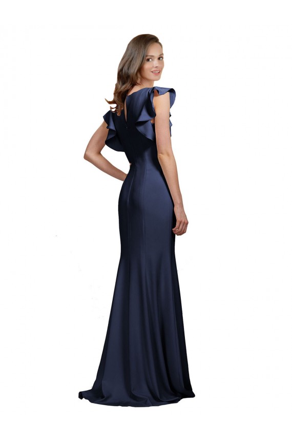 Sleeveless Crepe Bridesmaid Dress / Prom Dress with Cascading Ruffle and Keyhole Back for Sale