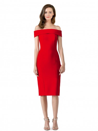 Off the Shoulder Square Neck Cocktail Length Bridesmaid Dress / Prom Homecoming Dress for Sale