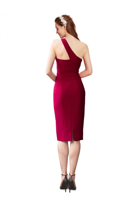 One Shoulder Short Formal Crepe Cocktail Length Bridesmaid Dress / Prom Homecoming Dress for Sale