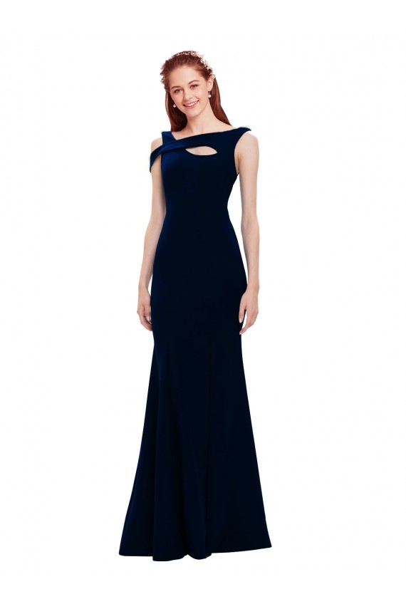 Sleeveless Formal Crepe Mermaid Bridesmaid Dress / Prom Dress with Side Slit for Sale