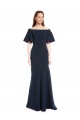 Off the Shoulder Formal Crepe Bridesmaid Dress / Prom Dress with Short Ruffle Sleeves. for Sale