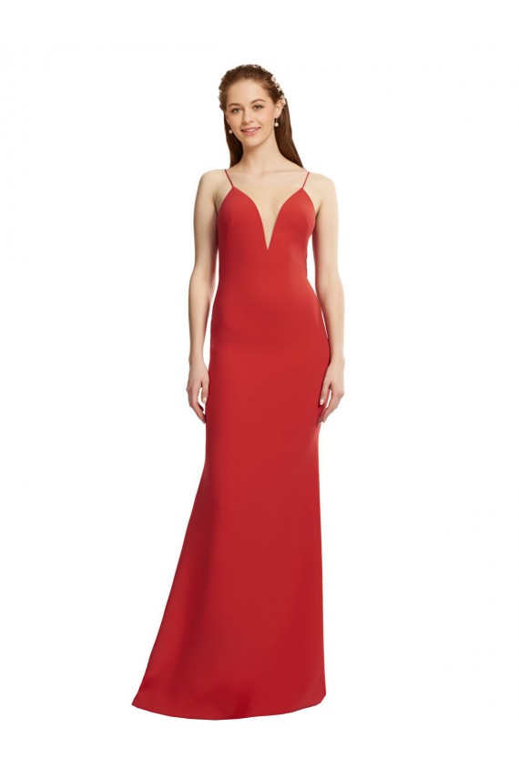 Mermaid Plunging V-Neck Formal Crepe Bridesmaid Dress / Prom Dress with Wide Open Back for Sale