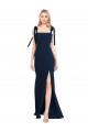 Flat Tie Shoulder Crepe Trumpet Bridesmaid Dress / Prom Dress with Front Slit for Sale