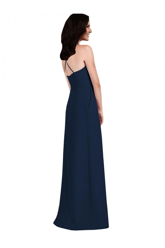 Criss Cross Back Crepe Halter Bridesmaid Dress with Pockets for Sale