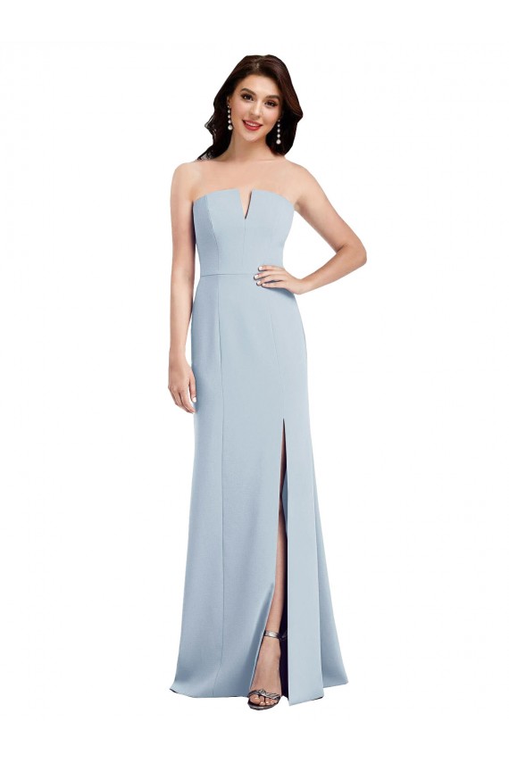 Strapless Notch Crepe Bridesmaid Dress / Prom Dress with Front Slit for Sale