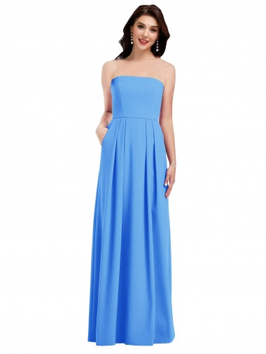Strapless Pleated Skirt Crepe Bridesmaid Dress / Prom Dress with Pockets for Sale