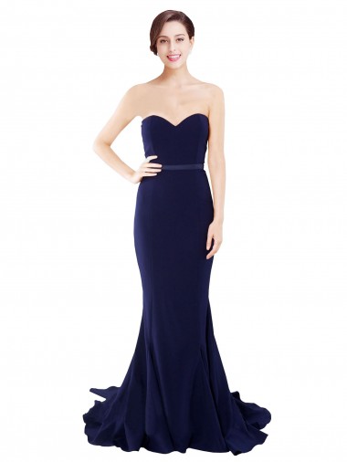 Strapless Sweetheart Neckline Crepe Bridesmaid Dress / Prom Dress with Satin Waistband for Sale
