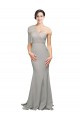Long Sweep Train Sweetheart Formal Crepe Bridesmaid Dress / Prom Dress with Tulle One Shoulder for Sale