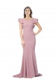 Flutter Sleeves Low V-Back High Round Neck Formal Crepe Bridesmaid Dress / Prom Dress for Sale