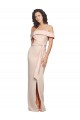 Off the Shoulder Long Formal Crepe Bridesmaid Dress / Prom Dress with Waist Tie and Slit for Sale
