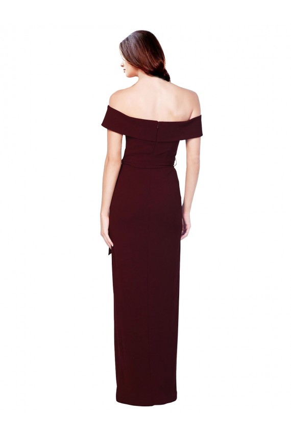 Off the Shoulder Long Formal Crepe Bridesmaid Dress / Prom Dress with Waist Tie for Sale