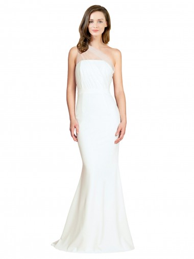 Soft Tulle Shoulder Overlay Mermaid One Shoulder Formal Crepe Bridesmaid Dress for Sale