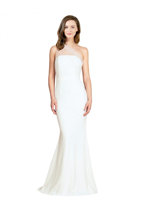 Soft Tulle Shoulder Overlay Mermaid One Shoulder Formal Crepe Bridesmaid Dress for Sale