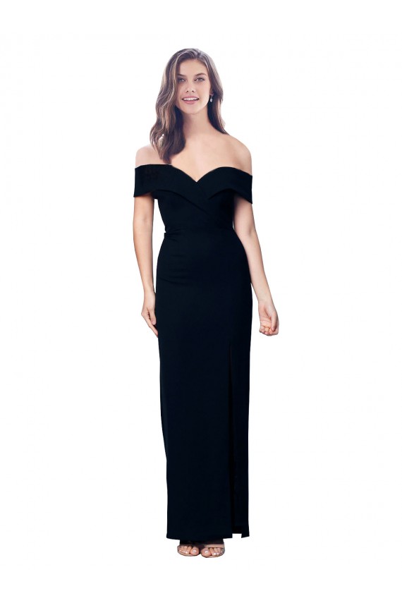Off the Shoulder Long Full Length Formal Crepe Bridesmaid Dress / Prom Dress with Side Split for Sale