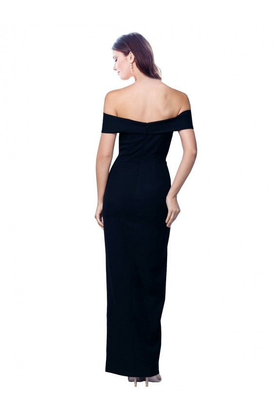 Off the Shoulder Long Full Length Formal Crepe Bridesmaid Dress / Prom Dress with Side Split for Sale