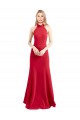 Sleek Fit and Flare High Neck Halter Stretch Formal Crepe Bridesmaid Dress / Prom Dress with Open Back for Sale