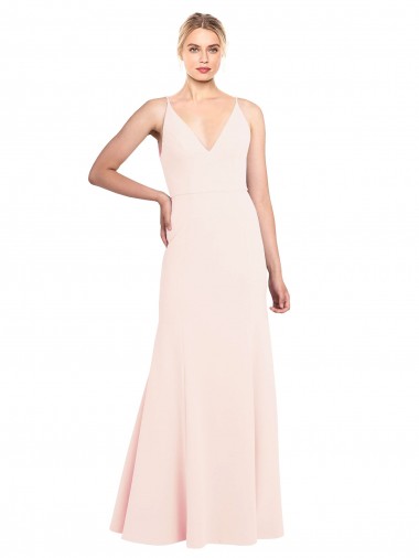 Slim A-Line V-Neck Long Stretch Formal Crepe Bridesmaid Dress / Prom Dress with V-Back for Sale