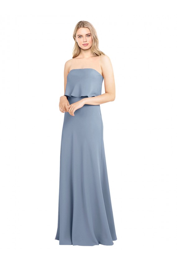High Neck Sheath Sleeveless Stretch Formal Crepe Bridesmaid Dress / Prom Dress for Sale