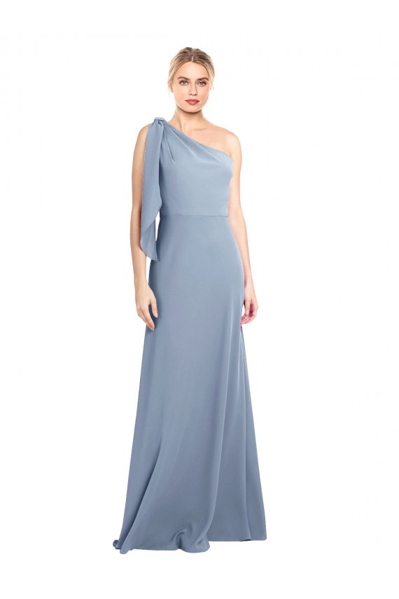 Draped Flutter Sleeves One Shoulder Stretch Formal Crepe Bridesmaid Dress / Prom Dress for Sale
