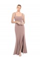 Square Neck Fit and Flare Long Stretch Crepe Bridesmaid Dress / Prom Dress with Side Slit for Sale