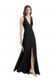 Sleek Halter V-Neck Long A-Line Stretch Formal Crepe Bridesmaid Dress / Prom Dress with Front Slit for Sale