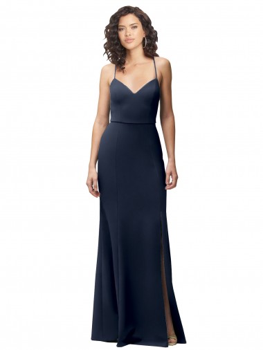 Sweetheart Fit and Flare Stretch Formal Crepe Bridesmaid Dress / Prom Dress with Side Slit and Strappy Back for Sale