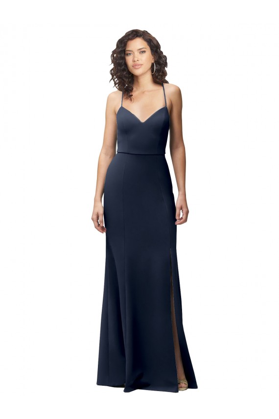 Sweetheart Fit and Flare Stretch Formal Crepe Bridesmaid Dress / Prom Dress with Side Slit and Strappy Back for Sale