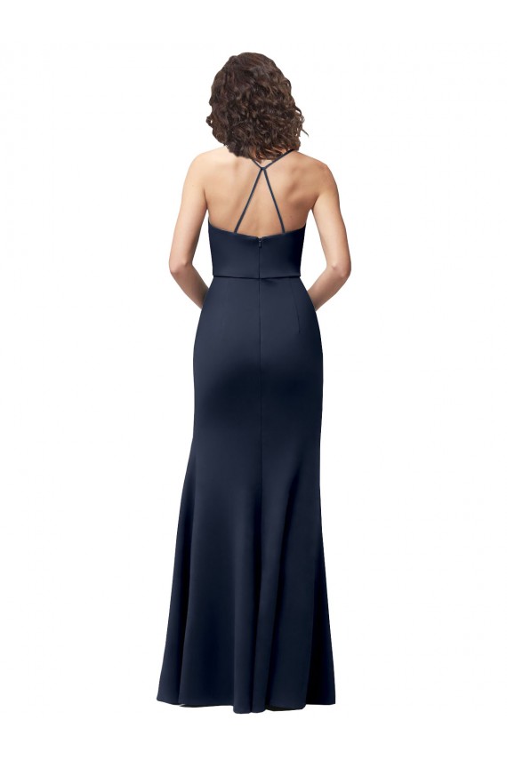 Sweetheart Fit and Flare Stretch Formal Crepe Bridesmaid Dress / Prom Dress with Side Slit and Strappy Back for Sale