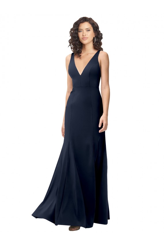 Classic V-Neck Long Stretch Formal Crepe Bridesmaid Dress / Prom Dress with V-Back for Sale