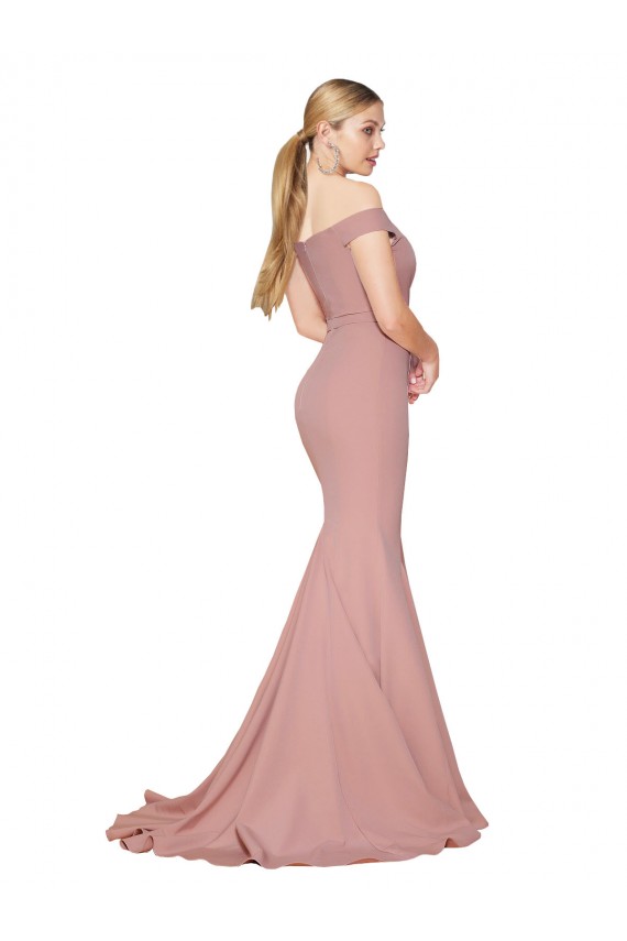Off the Shoulder Sweetheart Long Sweep Train Formal Crepe Bridesmaid Dress / Prom Dress for Sale