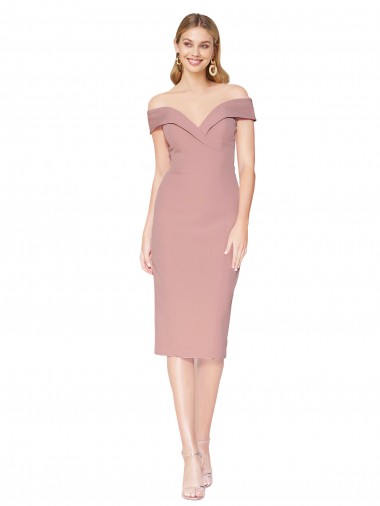 Cocktail Knee Length Off the Shoulder Sweetheart Formal Crepe Bridesmaid Dress / Prom Dress for Sale