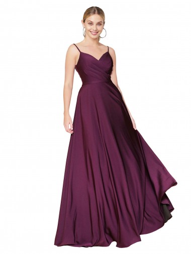 High Neck Spaghetti Straps Long V-Back Formal Crepe Bridesmaid Dress / Prom Dress for Sale