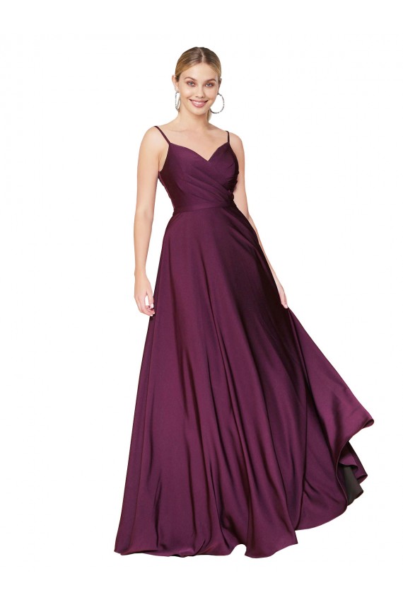 High Neck Spaghetti Straps Long V-Back Formal Crepe Bridesmaid Dress / Prom Dress for Sale