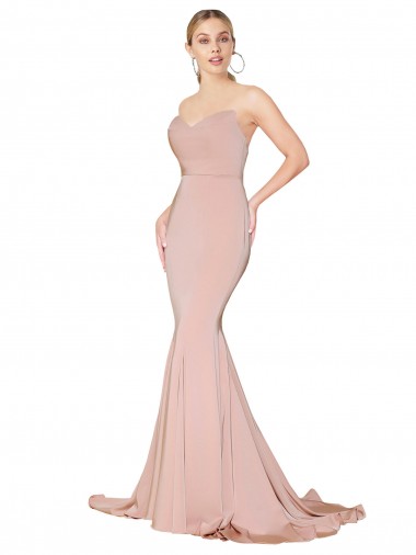 Sweep Train Sweetheart Long Mermaid Formal Crepe Bridesmaid Dress / Prom Dress Low Back for Sale
